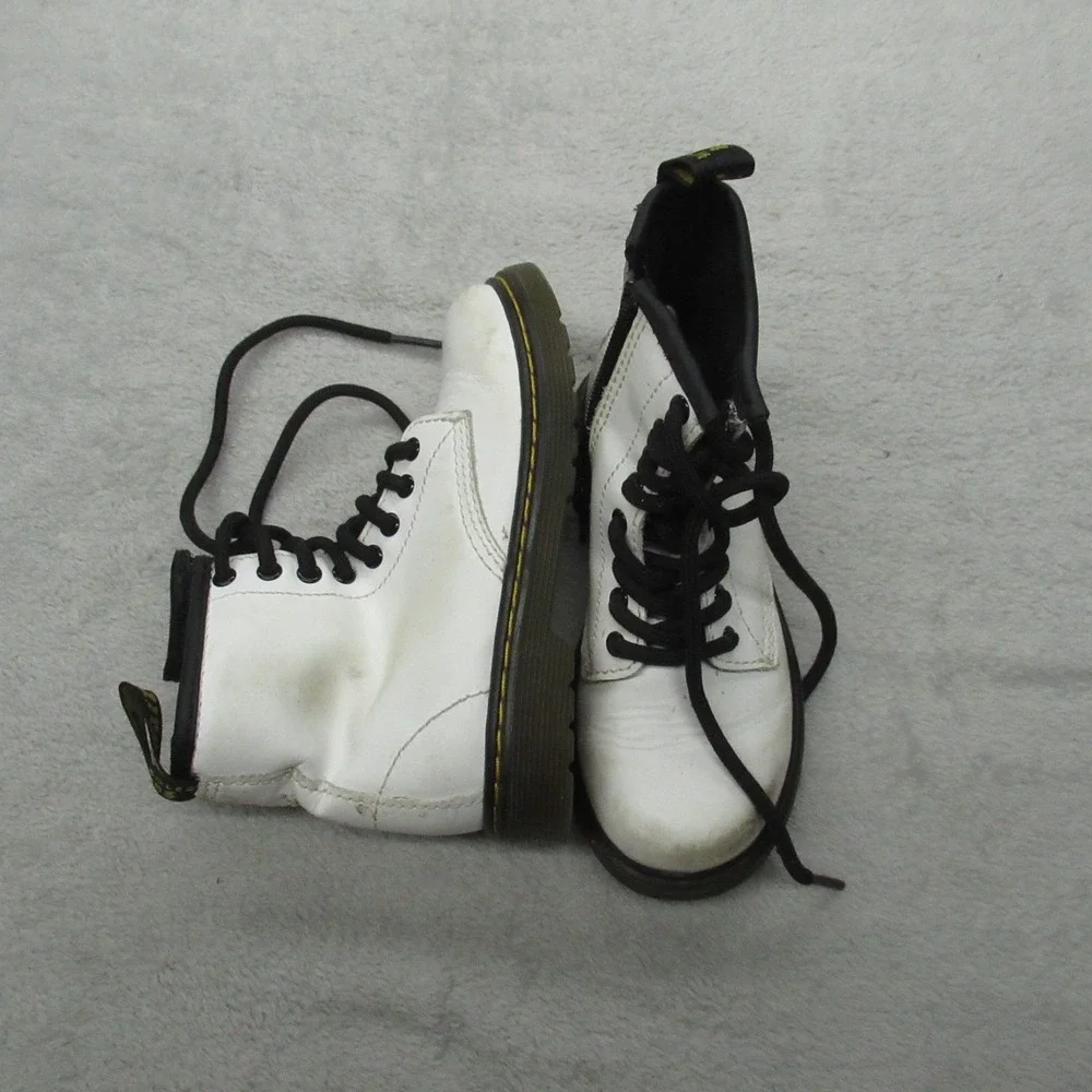 Dr. Martens Kids 11 Combat Boots White Leather Side Zip Lace Up AirWair Classic